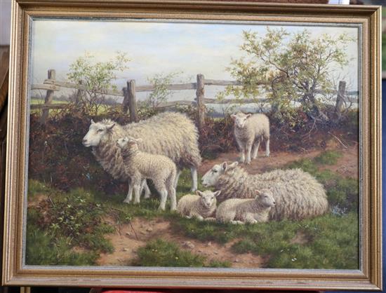 Dixon Clark (1849-1944) Sheep beside a fence 18 x 24in.